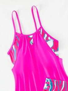 Swim Lushoire 夏日海滩全身印花抽绳侧分体泳衣 - 彩色 - 查看 5