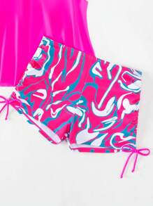 Swim Lushoire 夏日海滩全身印花抽绳侧分体泳衣 - 彩色 - 查看 6