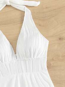 SHEIN Swim Summer Beach Solid Halter One Piece Swimsuit - White - View 5
