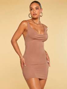 SHEIN BAE Chất rắn Không lưng Váy bodycon - Màu Khaki - Xem 2