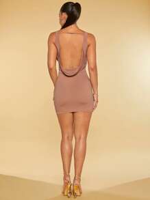 SHEIN BAE Chất rắn Không lưng Váy bodycon - Màu Khaki - Xem 4