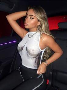 SHEIN ICON Bản đồ Thân nhiệt In Cổ giả Crop Tank Top - trắng - Xem 5