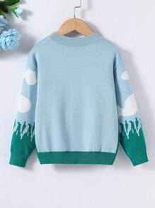 SHEIN Young Girl Cloud Pattern Drop Shoulder Jumper - Baby Blue - View 2