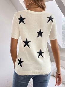 SHEIN LUNE Star Pattern Knit Top - Beige - View 2