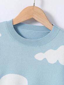 SHEIN Young Girl Cloud Pattern Drop Shoulder Jumper - Baby Blue - View 3