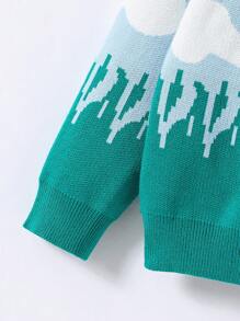 SHEIN Young Girl Cloud Pattern Drop Shoulder Jumper - Baby Blue - View 4