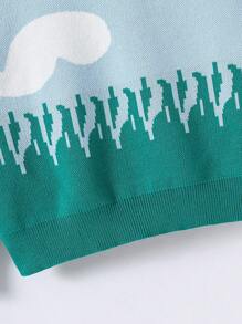 SHEIN Young Girl Cloud Pattern Drop Shoulder Jumper - Baby Blue - View 5