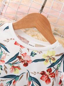 SHEIN Young Girl Floral Print Mesh Hem Dress