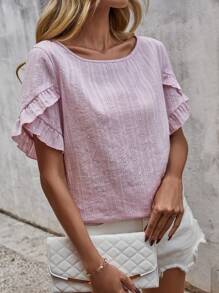 SHEIN LUNE 素色花瓣袖襯衫 - 紫丁香色 - 查看 1