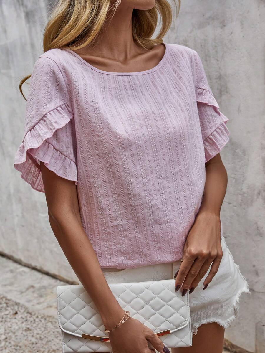 SHEIN LUNE 素色花瓣袖襯衫 - 紫丁香色 - 查看 1