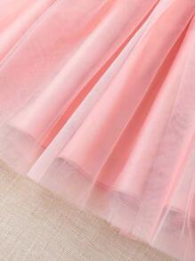 SHEIN Young Girl Floral Print Mesh Hem Dress