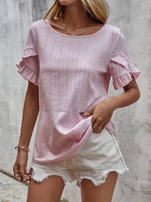 SHEIN LUNE 素色花瓣袖襯衫 - 紫丁香色 - 查看 3