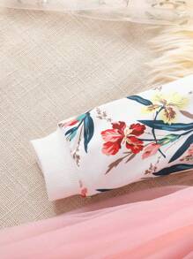 SHEIN Young Girl Floral Print Mesh Hem Dress