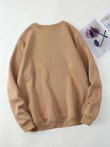 SHEIN EZwear 大碼書和印花加絨內裏運動衫 - 棕色 - 查看 2