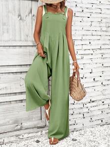 SHEIN LUNE Solid Wide Leg Cami Jumpsuit - Green - View 1