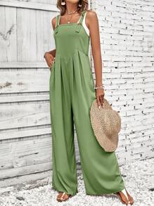 SHEIN LUNE Solid Wide Leg Cami Jumpsuit - Green - View 5