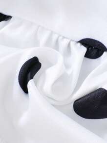 SHEIN Baby Girl Polka Dot Print Layered Hem Top & Ripped Raw Cut Denim Shorts - Multicolor - View 8