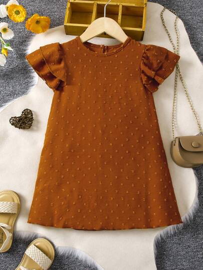 SHEIN 女小童圓點蝴蝶袖連衣裙