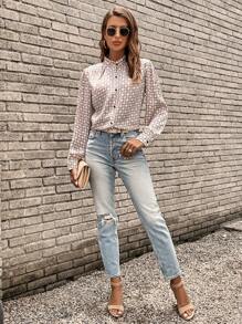 SHEIN Clasi 滿版印花前紐扣緞面襯衫