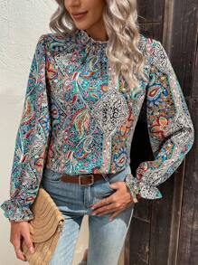 EMERY ROSE Paisley Print Flounce Sleeve Blouse - Multicolor - View 1