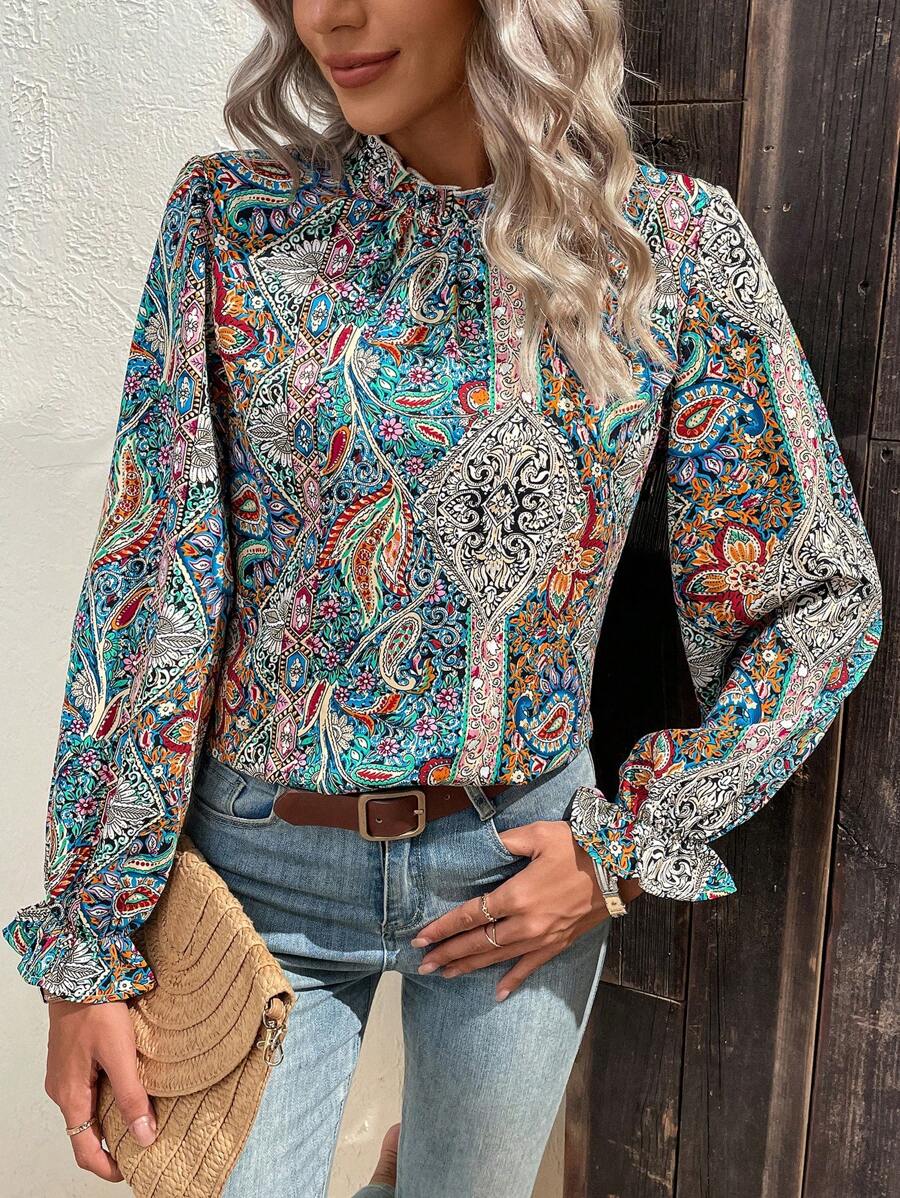 EMERY ROSE Paisley Print Flounce Sleeve Blouse - Multicolor - View 1