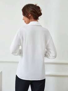 RosyDaze Solid Button Front Shirt,Long Sleeve Tops