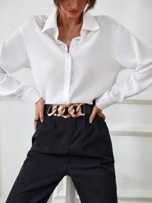 RosyDaze Solid Button Front Shirt,Long Sleeve Tops