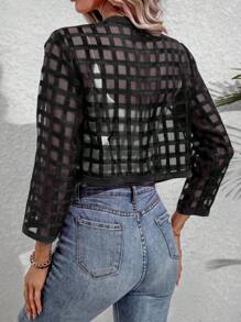 SHEIN Privé Xu hướng: Cắt giảm Mở Mặt trước Áo Jacket Crop - màu đen - Xem 2