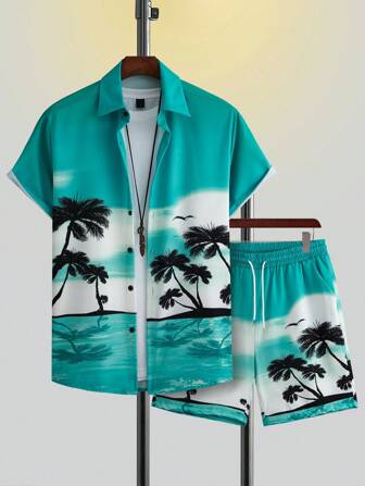 Homme Imprimé Tropical Chemise & À Cordon Short (Sans T-Shirt)
