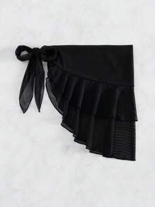 SHEIN Swim 荷葉邊側打結沙灘纏腰式半身裙 - 黑色 - 查看 4