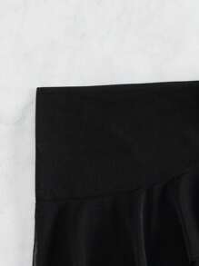 SHEIN Swim 荷葉邊側打結沙灘纏腰式半身裙 - 黑色 - 查看 6