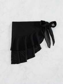 SHEIN Swim 荷葉邊側打結沙灘纏腰式半身裙 - 黑色 - 查看 7