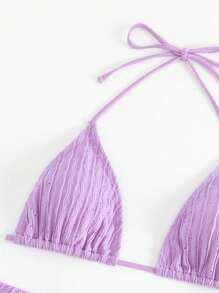 SHEIN Swim Summer Beach Plain Halter Triangle Bikini Set - Purple - View 3