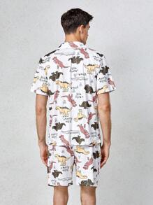 Men Dinosaur Print PJ Set - Multicolor - View 2