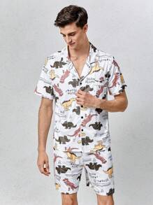 Men Dinosaur Print PJ Set - Multicolor - View 3