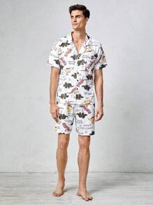 Men Dinosaur Print PJ Set - Multicolor - View 4