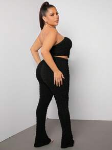 SHEIN SXY 大碼紋理質感抹胸上衣和褲子 - 黑色 - 查看 2