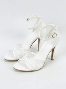 女式蕾丝细高跟鞋 2025 裸色系带凉鞋