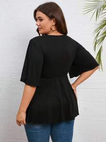 INAWLY Hơn Lace lên phía trước Xoay eo Áo thun - màu đen - Xem 2