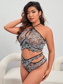 Hơn Ren hoa Cắt vỏ sò Bộ đồ lót - Đen và trắng - Xem 4