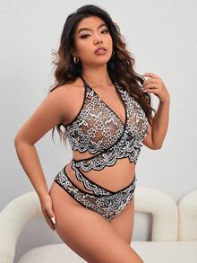 Hơn Ren hoa Cắt vỏ sò Bộ đồ lót - Đen và trắng - Xem 5