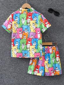 SHEIN Cô gái Tween Đồ họa Hoạt hình Áo sơ mi & Quần short - Nhiều màu - Xem 2