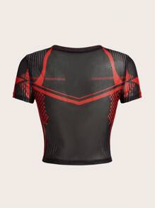 SHEIN ICON Women's Plus Size Contrast Color Star & Letter Pattern Short Sleeve Top - Multicolor - View 2