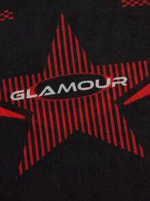 SHEIN ICON Women's Plus Size Contrast Color Star & Letter Pattern Short Sleeve Top - Multicolor - View 4