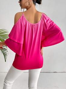 SHEIN Privé Cold Shoulder Ruffle Trim Tee