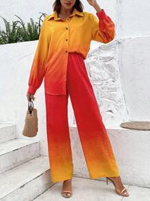 SHEIN VCAY Bộ đồ hai mảnh nữ Nút phía trước Ombre Giải trí - Nhiều màu - Xem 5