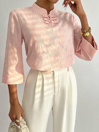 SHEIN Privé 素色前紐扣襯衫