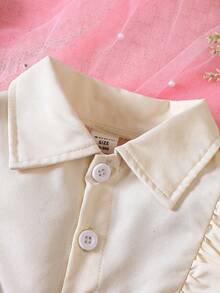 SHEIN Playful Pals Baby Girl Ruffle Trim Flare Sleeve Belted Shirt Dress Autumn Fall - Apricot - View 3