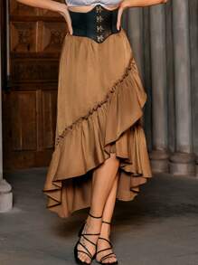 Scarlet Darkness Xù Hoa Sen Cao Thấp Váy Không có áo nịt ngực - màu nâu - Xem 1