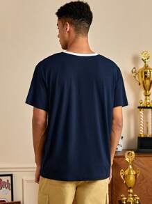 ROMWE MEN Prep 男士星星&字母圖案T恤 - 藍白色 - 查看 2